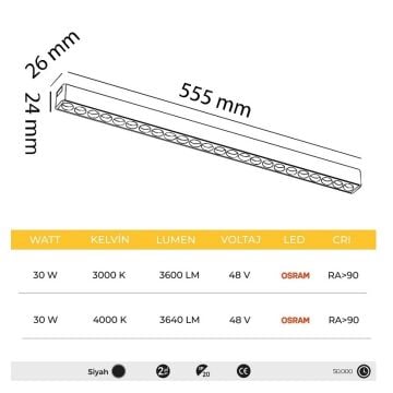 MOLLED MOL6058 30 Watt 55 cm Lensli Slim LED Magnet Armatür (OSRAM LED)