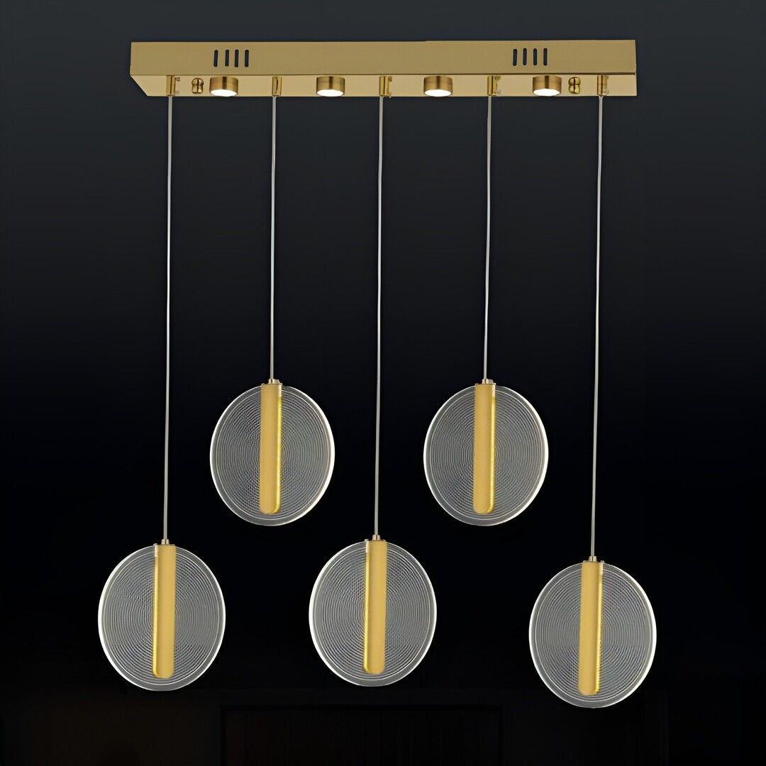 CL-762-5L 62 Watt Beşli Gold/Krom Modern LED Avize - 3 Işık Renkli (Beyaz + Ilık Beyaz + Gün Işığı)