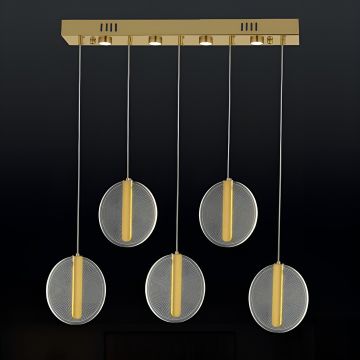 CL-762-5L 62 Watt Beşli Gold/Krom Modern LED Avize - 3 Işık Renkli (Beyaz + Ilık Beyaz + Gün Işığı)