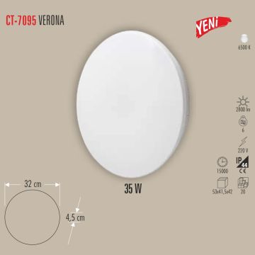 CATA CT-7095 Verona 35 Watt Beyaz Dış Mekan LED Aplik - PC Gövde - Beyaz Işık (6400K)