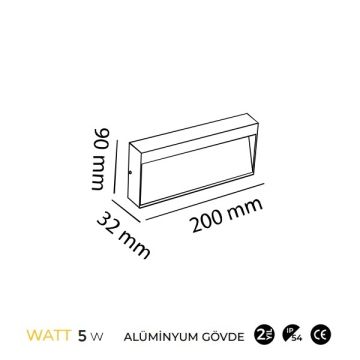 MOLLED MOL9097 5 Watt Antrasit Sıva Üstü Dikdörtgen Dış Mekan LED Merdiven Armatürü - Gün Işığı (3000K)
