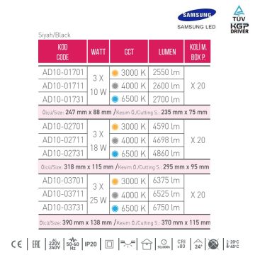 ACK AD10-03711 3x25 Watt Siyah Üçlü Sıva Altı SAMSUNG LED Spot - Ilık Beyaz (4000K)