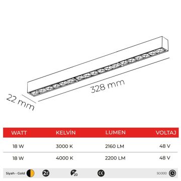 MOLLED MOL6030G 18 Watt Siyah-Gold 33 cm Lensli LED Magnet Armatür