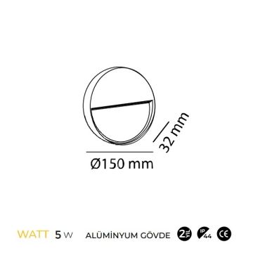 MOLLED MOL9091 5 Watt Antrasit Sıva Üstü Yuvarlak Dış Mekan LED Merdiven Armatürü - Gün Işığı (3000K)