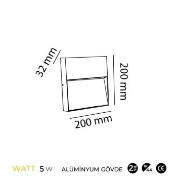 MOLLED MOL9096 5 Watt Siyah Sıva Üstü Kare Dış Mekan LED Merdiven Armatürü - Metal - Gün Işığı (3000K)