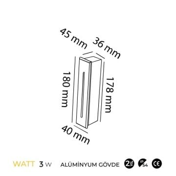 MOLLED MOL9085 3 Watt Antrasit Sıva Altı Dikdörtgen Dış Mekan LED Merdiven Armatürü - Metal - Gün Işığı (3000K)