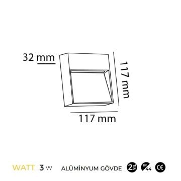 MOLLED MOL9095 3 Watt Antrasit Sıva Üstü Kare Dış Mekan LED Merdiven Armatürü - Metal - Gün Işığı (3000K)