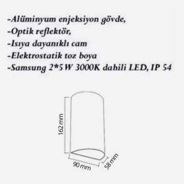 CreaLight CL-AP-112 2x5 Watt Çift Yönlü Dış Mekan LED Aplik - SAMSUNG LED - Metal Gövde - IP54 - Gün Işığı (3000K)