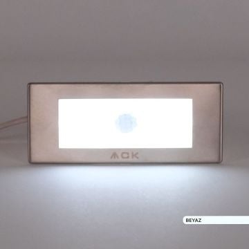 ACK AH07-01034 1.5 Watt Krom Kasa Sensörlü Sıva Altı Dikdörtgen LED Merdiven Armatürü - Beyaz Işık (6500K)