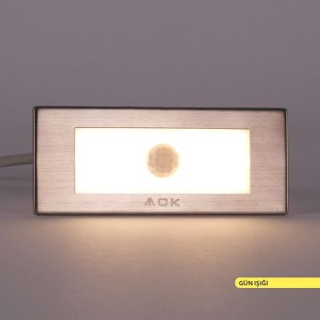 ACK AH07-01004 1.5 Watt Krom Kasa Sensörlü Sıva Altı Dikdörtgen LED Merdiven Armatürü - Gün Işığı (3000K)