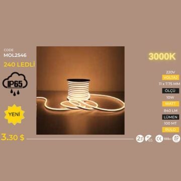 MOLLED MOL2546 220 Volt 240 Ledli Gün Işığı (3000K) Neon Led - 10 Watt/Metre - 7.75x11 mm [100 Metre]