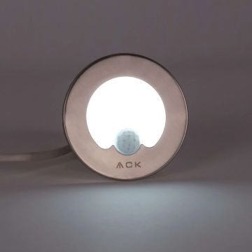 ACK AH07-00634 0.85 Watt Krom Kasa Sensörlü Sıva Altı Yuvarlak LED Merdiven Armatürü - Beyaz Işık (6500K)