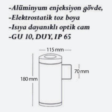 CreaLight CL-AP-116 Tek Yönlü Dış Mekan Aplik - Metal Gövde - GU10 Duylu - IP65
