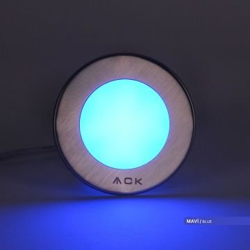 ACK AH07-00764 1.5 Watt Krom Kasa Sıva Altı Yuvarlak LED Merdiven Armatürü - Mavi Işık