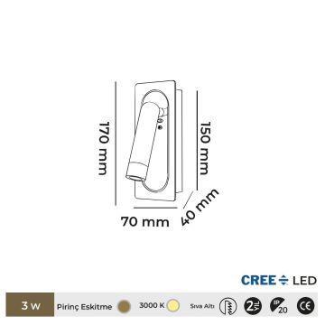 MOLLED MOL8036 3 Watt Prinç Eskitme Yatak Başı LED Aplik - Gün Işığı (3000K)