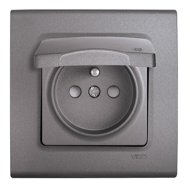 VİKO Linnera Life 90442070 Çocuk Korumalı Kapaklı Topraklı UPS Priz [Granit Grisi]