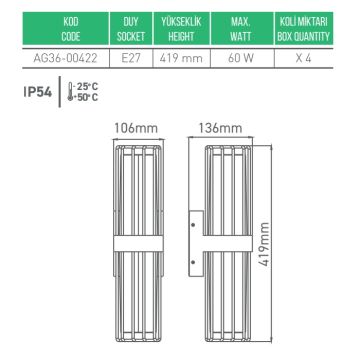 ACK AG36-00422 Kafesli Dış Mekan Aplik - Metal - E27 Duylu