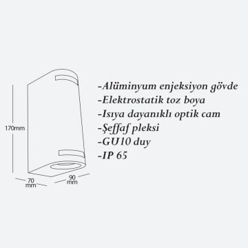 CreaLight CL-AP-129 Çift Yönlü Dış Mekan Aplik - Metal Gövde - GU10 Duylu