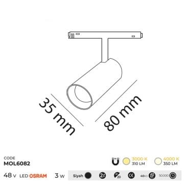 MOLLED MOL6082 3 Watt Slim LED Magnet Ray Spot (OSRAM LED)