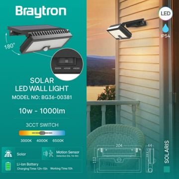 Braytron BG36-00381 10 Watt LED Solar Aplik - 3 Işık Renkli (Beyaz + Ilık Beyaz + Gün Işığı)