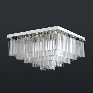 CL-415 80x80 cm Kesme Camlı Krom Modern Avize