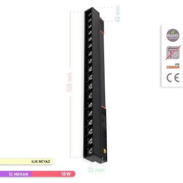 ACK AD40-02311 18 Watt 33 cm Lensli OSRAM LED Magnet Armatür - Ilık Beyaz (4000K