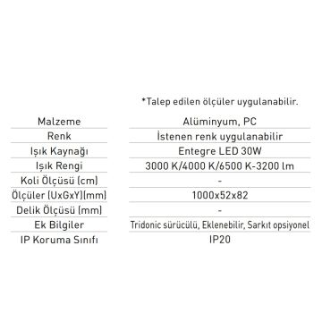 JUPITER JL100 30 Watt 100 cm Sıva Üstü Lineer Armatür - SAMSUNG LED & TRIDONIC Driver