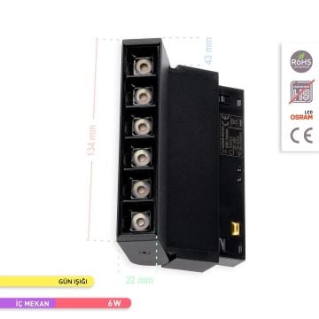 ACK AD40-04101 6 Watt 13 cm Lensli Hareketli LED Magnet Armatür - OSRAM LED - Gün Işığı (3000K)