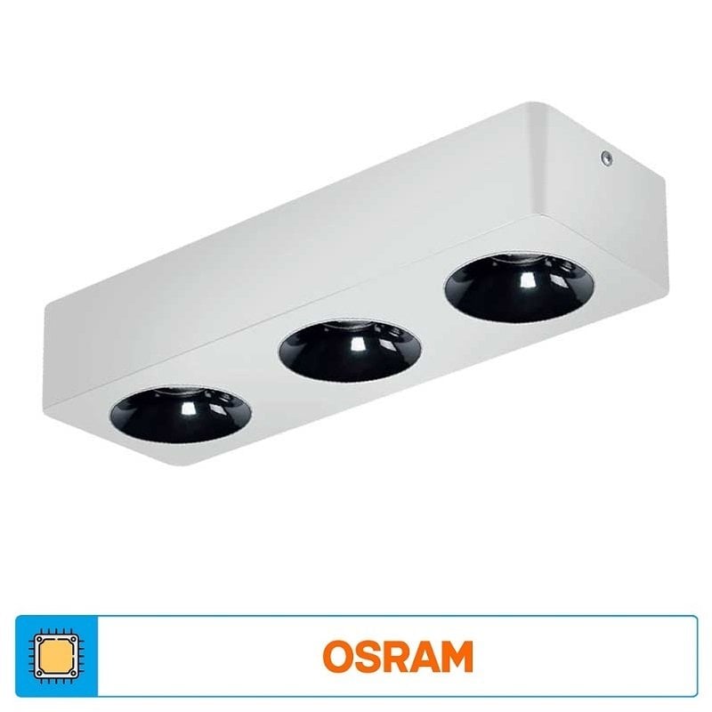 ACK AH12-01330 3x10 Watt 10x31x6 cm Siyah-Platin Sıva Üstü Üçlü LED Spot - Metal - Ilık Beyaz (4000K)