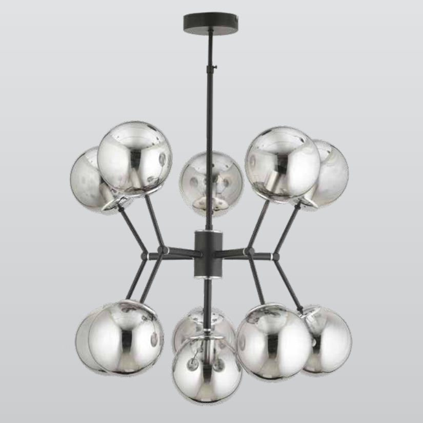 CL-312-5+1 Füme Camlı Siyah-Altılı Krom Modern Avize