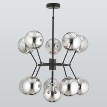 CL-312-5+1 Füme Camlı Siyah-Altılı Krom Modern Avize