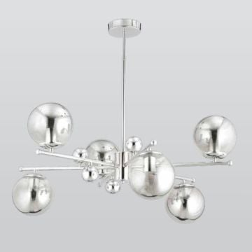 CL-310-6 Füme Küre Camlı Altılı Krom Modern Avize