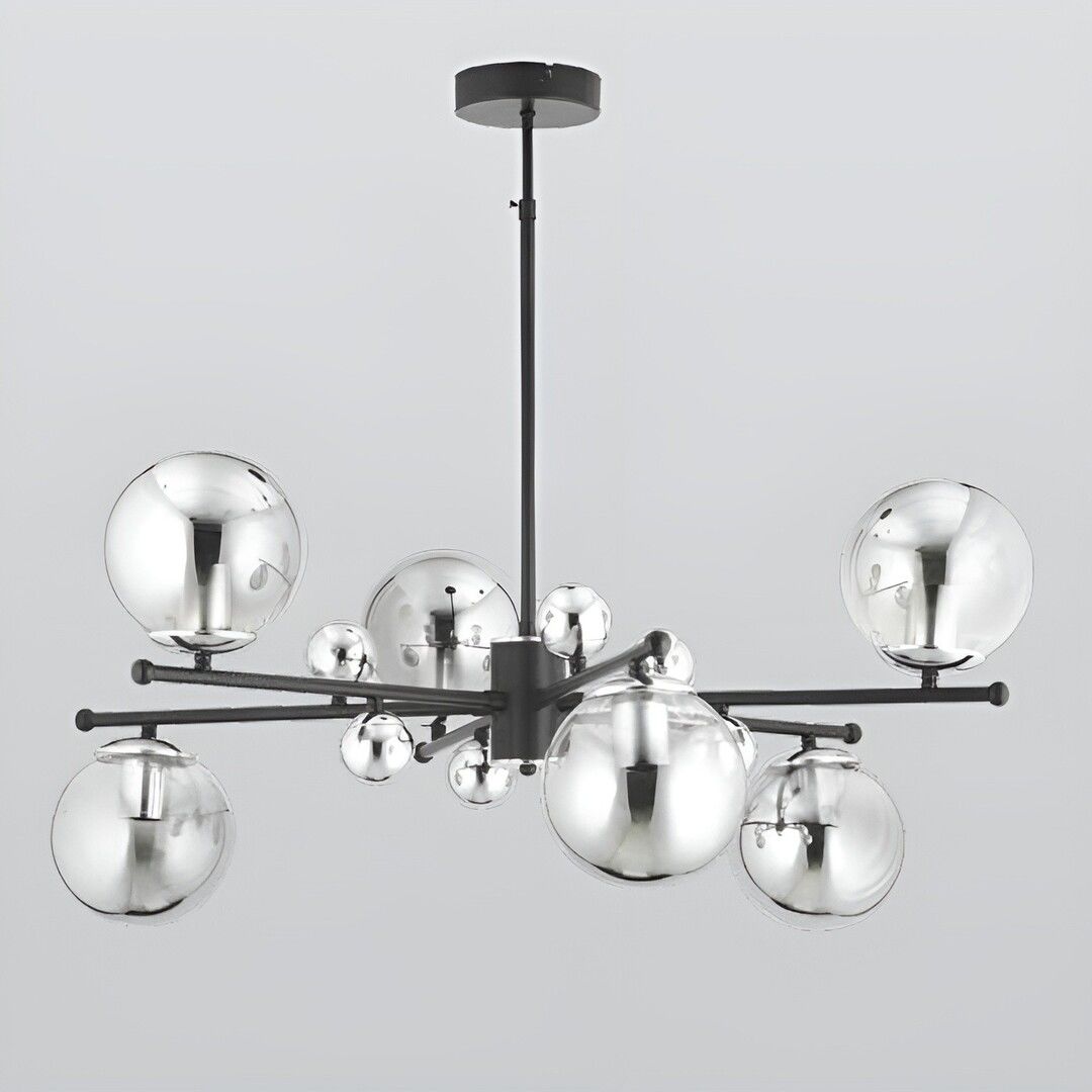 CL-311-6 Füme Küre Camlı Altılı Siyah-Krom Modern Avize
