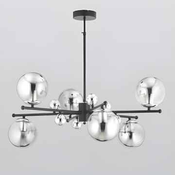 CL-311-6 Füme Küre Camlı Altılı Siyah-Krom Modern Avize