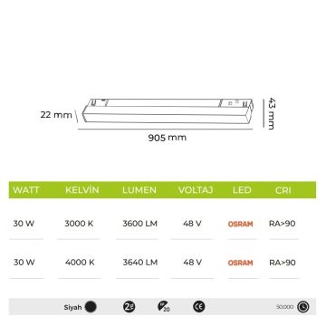 MOLLED MOL6027 30 Watt 90 cm Dali Dimli LED Magnet Armatür (OSRAM LED)