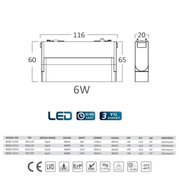 Braytron BD60-13101 6 Watt 12 cm Lensli Hareketli LED Magnet Armatür - Gün Işığı (3000K)