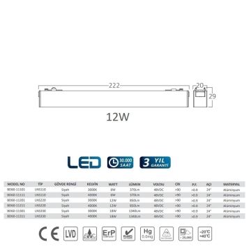 Braytron BD60-11201 12 Watt 22 cm Lensli LED Magnet Armatür - Gün Işığı (3000K)