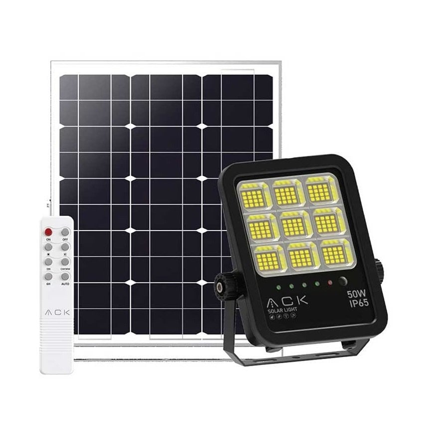 ACK AT66-05092 50 Watt Solar Projektör - 3 Işık Renkli (Beyaz + Ilık Beyaz + Gün Işığı)