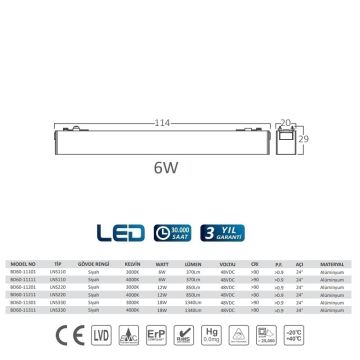 Braytron BD60-11111 6 Watt 11 cm Lensli LED Magnet Armatür - Ilık Beyaz (4000K)