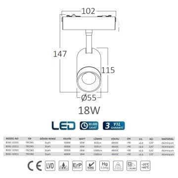 Braytron BD61-10311 18 Watt LED Magnet Ray Spot - Ilık Beyaz (4000K)