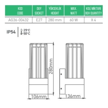 ACK AG36-00432 Kafesli Dış Mekan Aplik - Metal - E27 Duylu