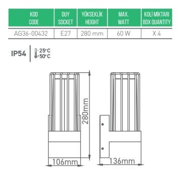 ACK AG36-00432 Kafesli Dış Mekan Aplik - Metal - E27 Duylu