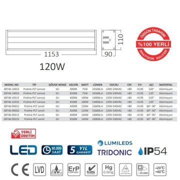 Braytron SBT46-09012 120 Watt LED Yüksek Tavan Armatürü - Ilık Beyaz (4000K) - LUMILEDS LED & TRIDONIC Driver - IP54