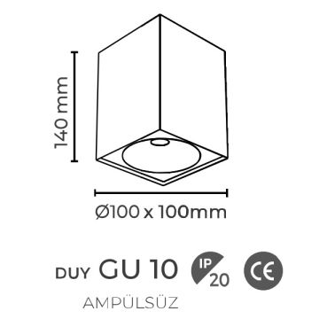MOLLED MOL361-3 10x10x14 cm Beyaz-Siyah Sıva Üstü Spot Kasası (Metal - GU10 Duylu)