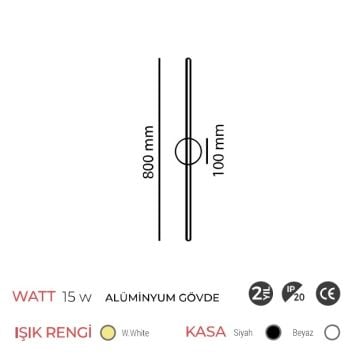 MOLLED MOL8317 Siyah/Beyaz Kasa 15 Watt 80 cm LED Çubuk Aplik - Gün Işığı (3000K)