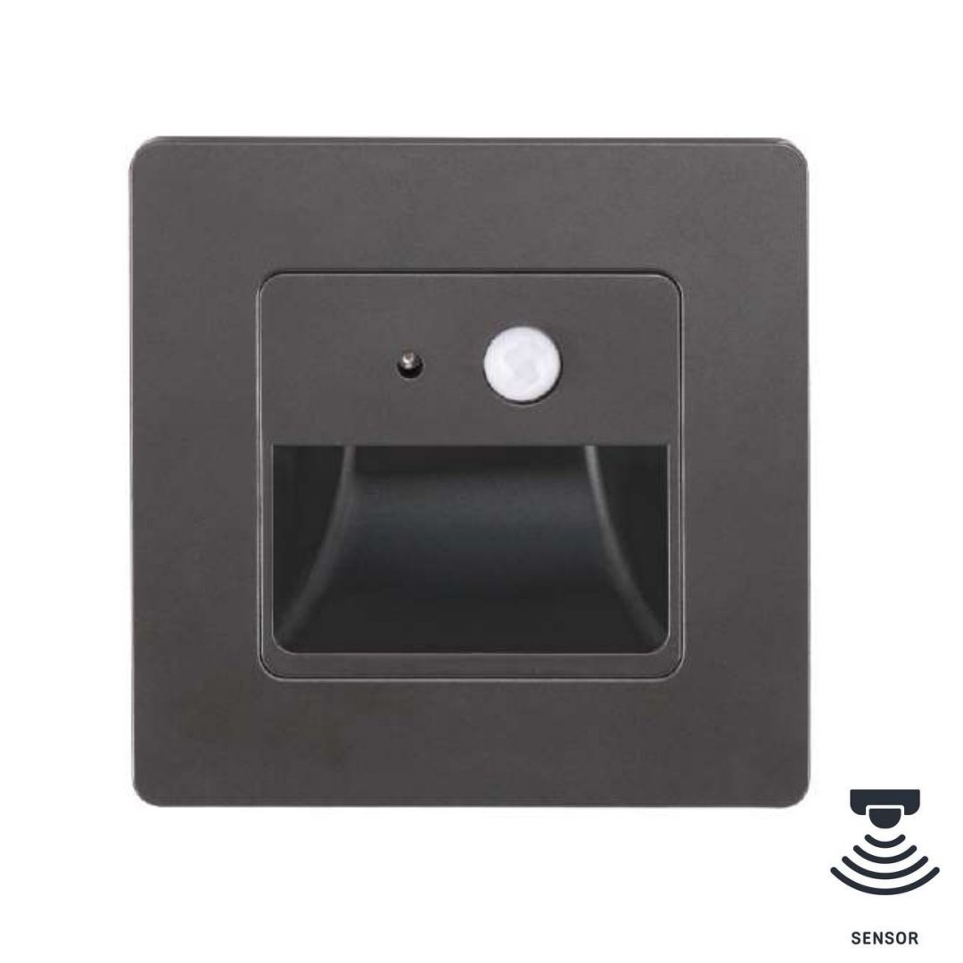 MOLLED MOL9017 1 Watt Radar Sensörlü Siyah Kare Sıva Altı LED Merdiven Armatürü - Plastik - Gün Işığı (3000K)