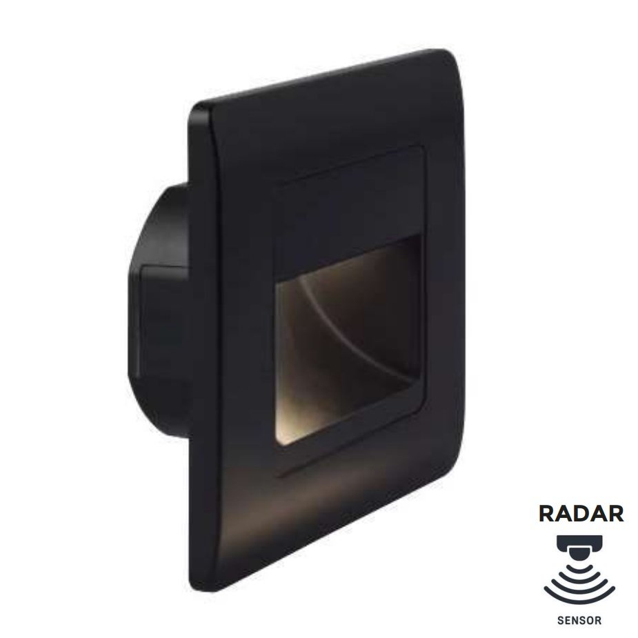 MOLLED MOL9013 1 Watt Radar Sensörlü Siyah Kare Sıva Altı LED Merdiven Armatürü - Plastik - Gün Işığı (3000K)