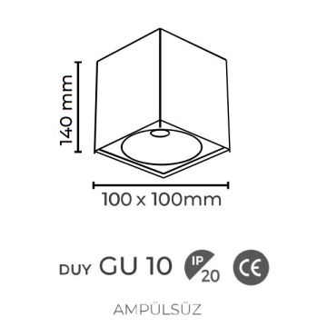 inoled 9258-03 10x10x14 cm Beyaz Sıva Üstü Spot Kasası - GU10 Duylu - Metal