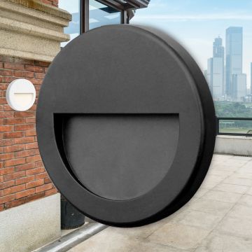 Braytron BG38-02001 3 Watt Sıva Üstü Yuvarlak Dış Mekan LED Merdiven Armatürü - Siyah PC Gövde - Gün Işığı (3000K)