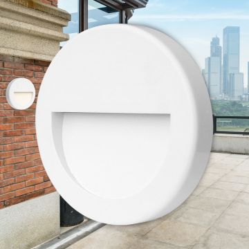 Braytron BG38-02000 3 Watt Sıva Üstü Yuvarlak Dış Mekan LED Merdiven Armatürü - Beyaz PC Gövde - Gün Işığı (3000K)